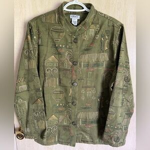 Graff By Um Company Womens Embroidered Olive Green Jacket Sz Large Fall